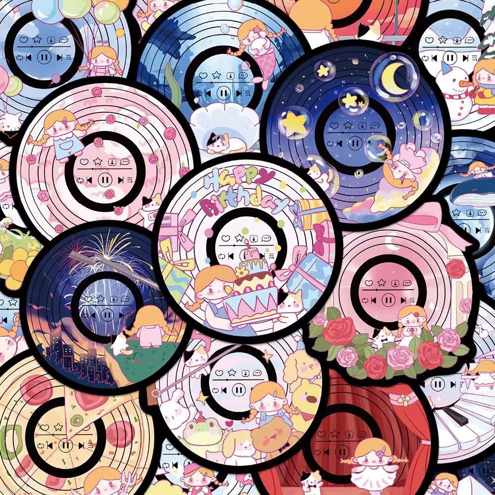 50张少女的唱片奇妙幻境贴纸卡通可爱手账手机笔记本装饰防水贴画