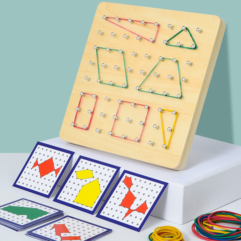 蒙特利梭早教教具几何图形创意钉板3岁4幼儿园蒙氏线拼图益智玩具