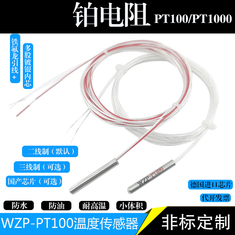 pt1000铂热电阻芯二三线制进口芯 温度传感器精准PT100 WZP热电偶