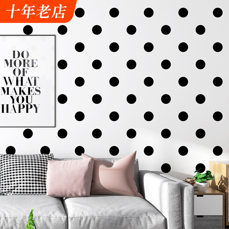 壁纸黑白色波点圆点方格子卧室北欧ins风格现代简约几何背景墙纸