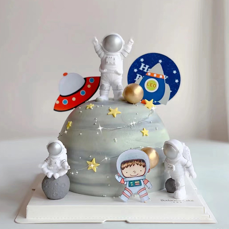 太空主题生日蛋糕装饰摆件宇航员星球插件月球灯飞船飞机派对装扮