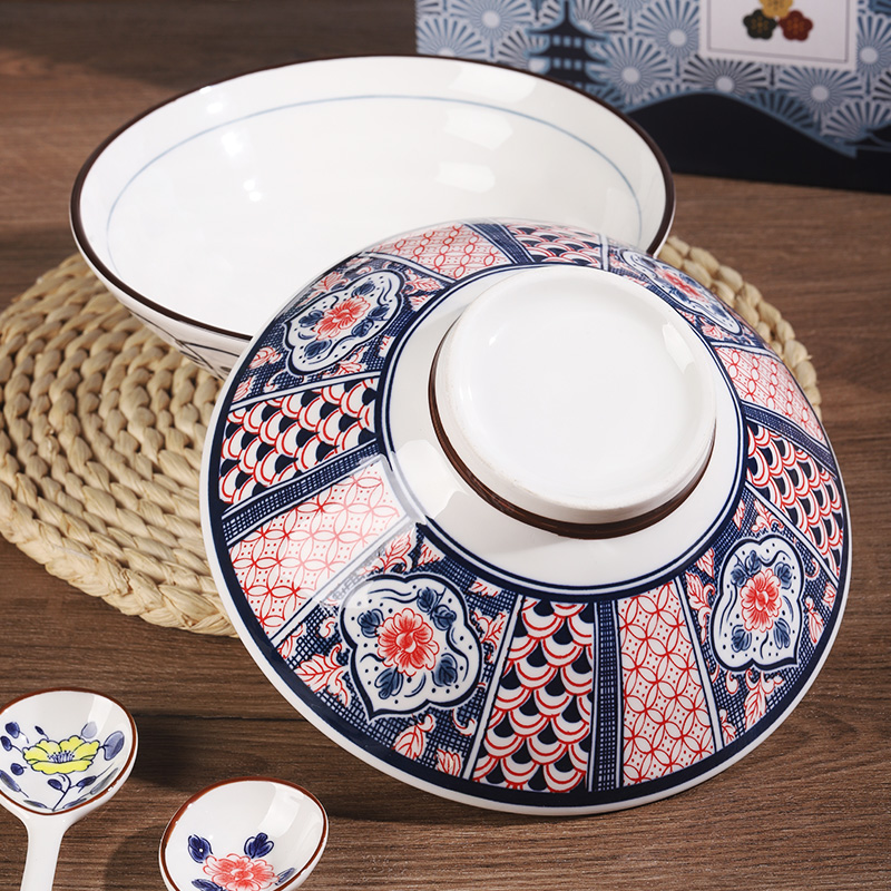 顺祥陶瓷日式釉下彩手绘餐具斗笠大号家用牛肉拉面碗汤碗泡面碗