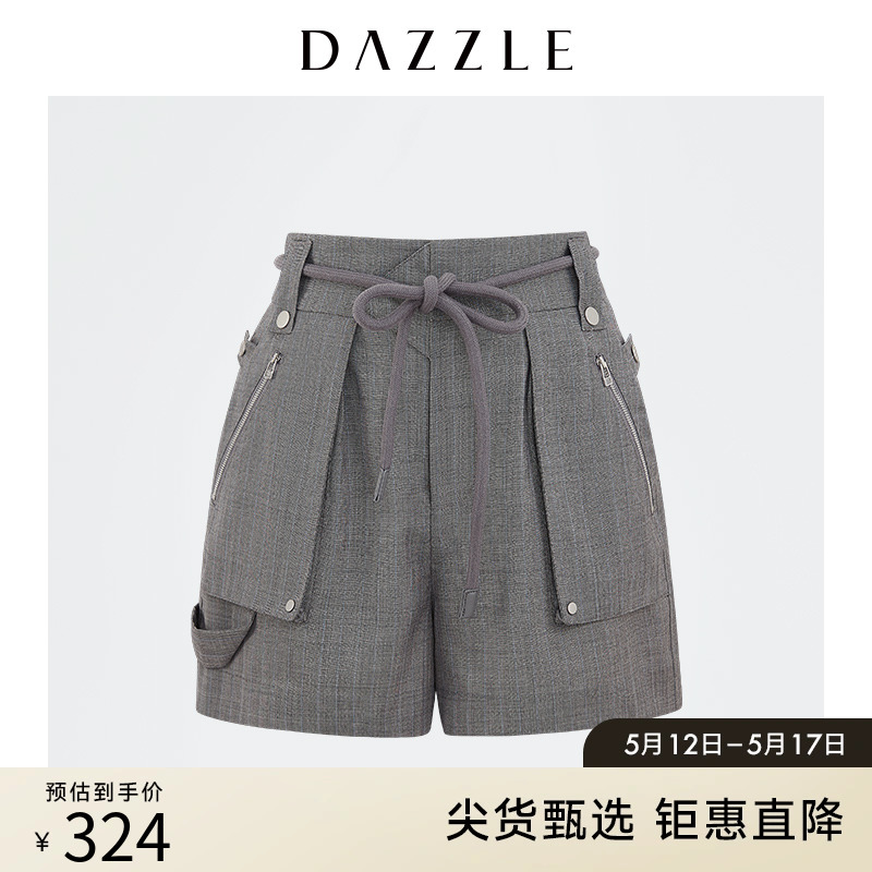 DAZZLE地素奥莱 精纺羊毛系带直筒休闲短裤女2D2Q1241E