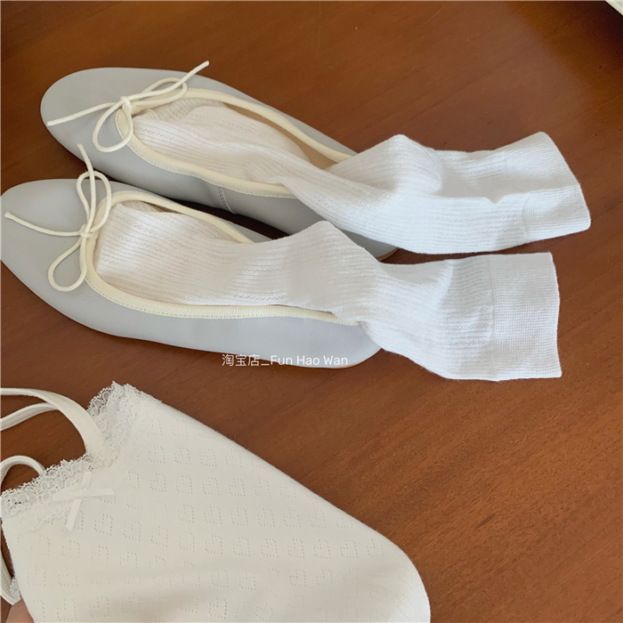 基础颜色~芭蕾风镂空中筒袜 透气薄款 夏日穿着 纯色堆堆袜女