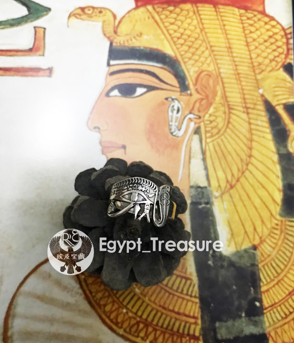 现货埃及银饰荷露斯之眼壁画浮雕手工925银戒 古埃及艺术 对戒