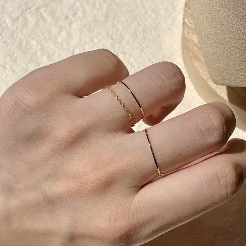 不掉色！超细极简18K包金素圈戒指女轻奢高级感小众设计钛钢指环