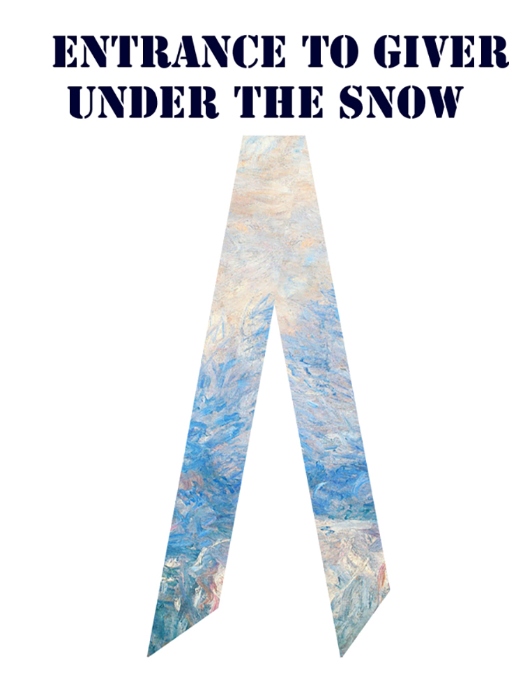 莫奈系列风景油画穆瓦松阳光下的雪景飘带丝带百搭长条窄丝巾发带