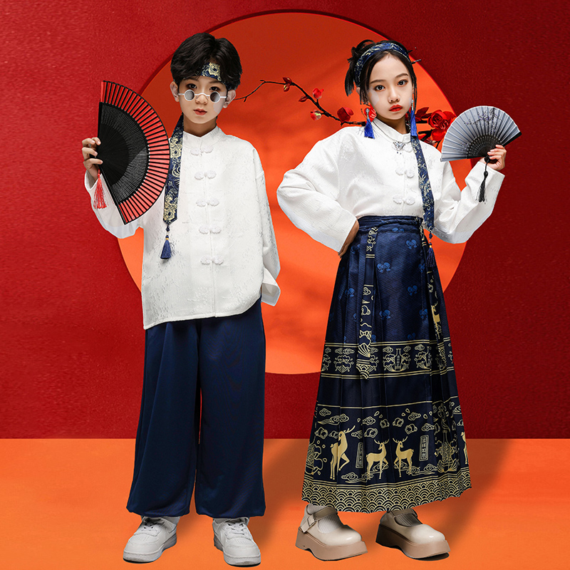 六一儿童演出服中国风马面裙啦啦队大合唱表演服女童古装男童汉服
