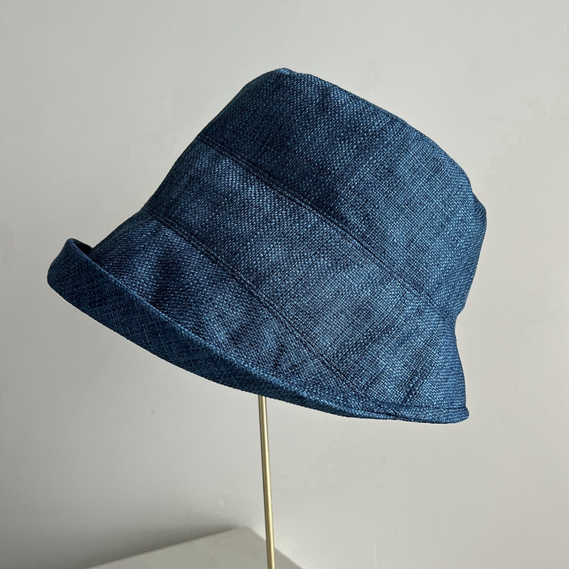复古蓝色米色秋季遮阳帽优雅日本洋气渔夫帽卷边盆帽女士夏季透气