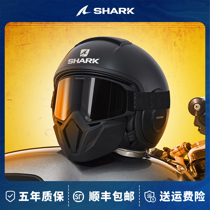 shark半盔摩托车头盔哈雷四分之三鬼脸四季男女机车防雾复古盔