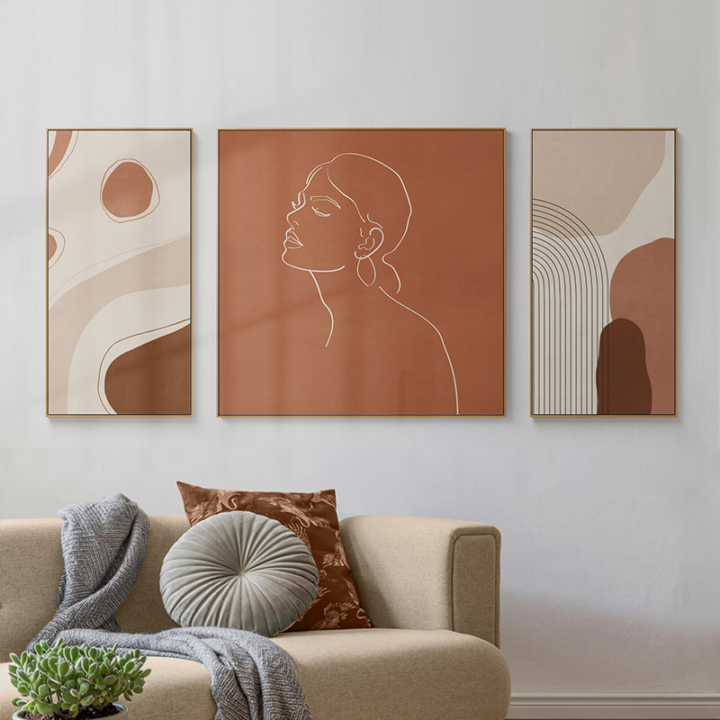 现代简约客厅三联装饰画轻奢华人物素描抽象创意组合壁画挂画大气