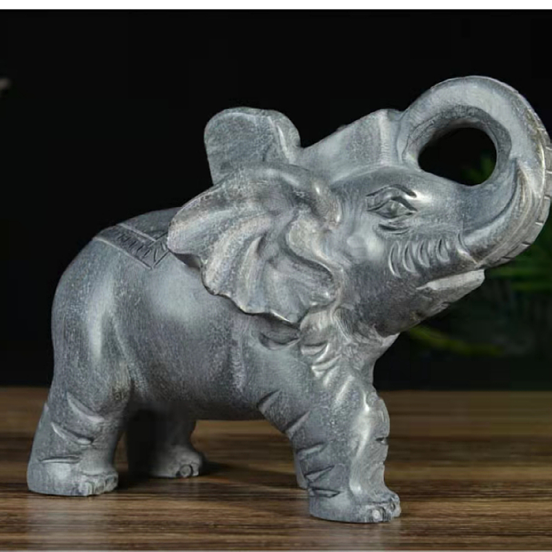 石雕大象一对家用看门石头雕刻风水摆件小石象吸水象门口青石装饰