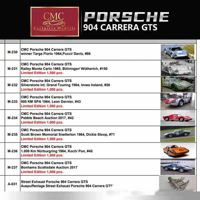 新品定 CMC 1:18 保时捷 904 Carrera GTS 赛车 合金全开车模