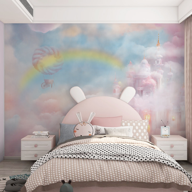 女儿房墙布公主壁纸儿童墙壁贴纸云朵城堡墙纸梦幻壁画背景墙壁布