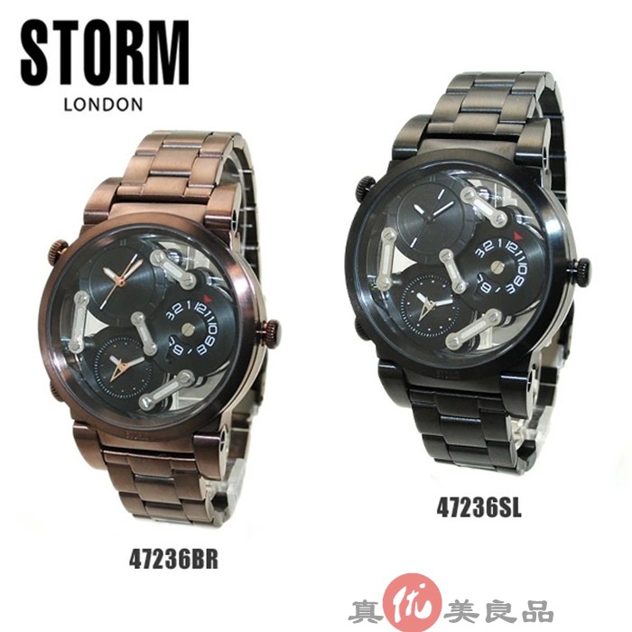 日本代购 STORM LONDON 男士镂空双时区双表盘钢带潮人休闲手表