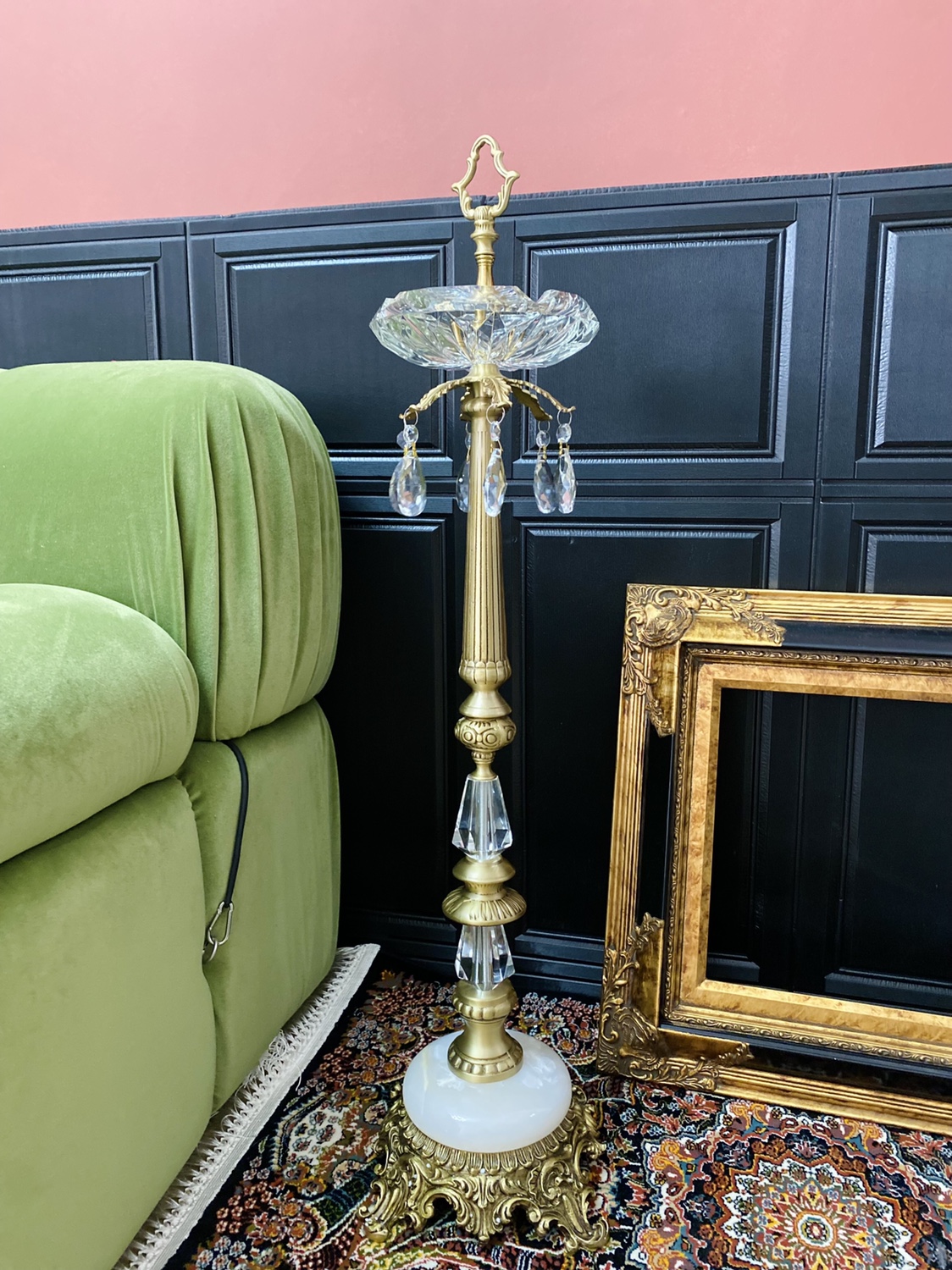洛可可复古黄铜水晶烟灰缸欧式客厅摆件装饰中古铜件首饰盒 艺术