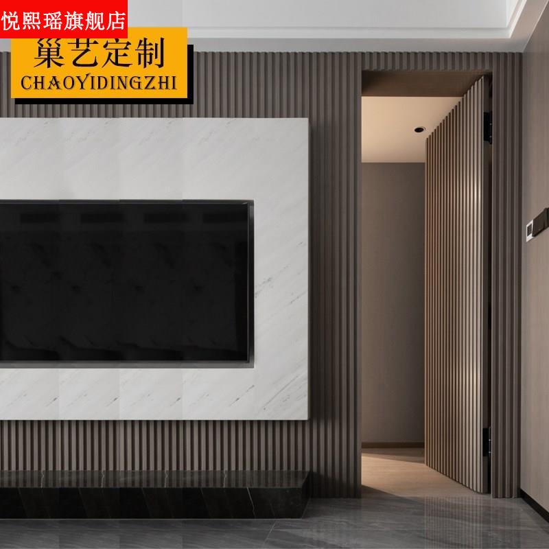 新款隐形门房间卧室实木格栅门电视背景墙定做隔断暗门格栅护墙板