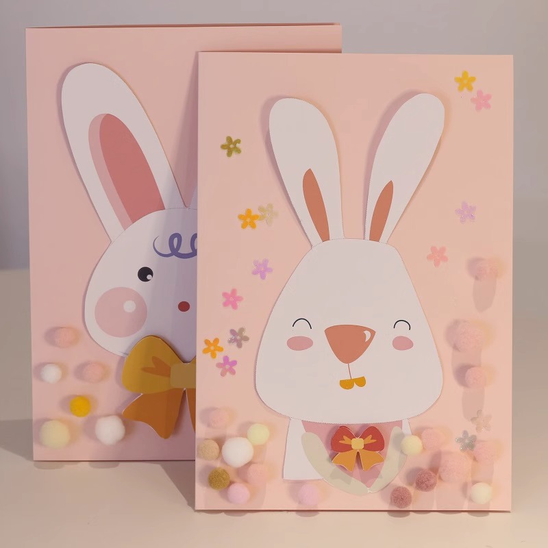 可爱兔子手工贺卡片定制宝宝儿童生日高级感立体周岁礼物请柬空白