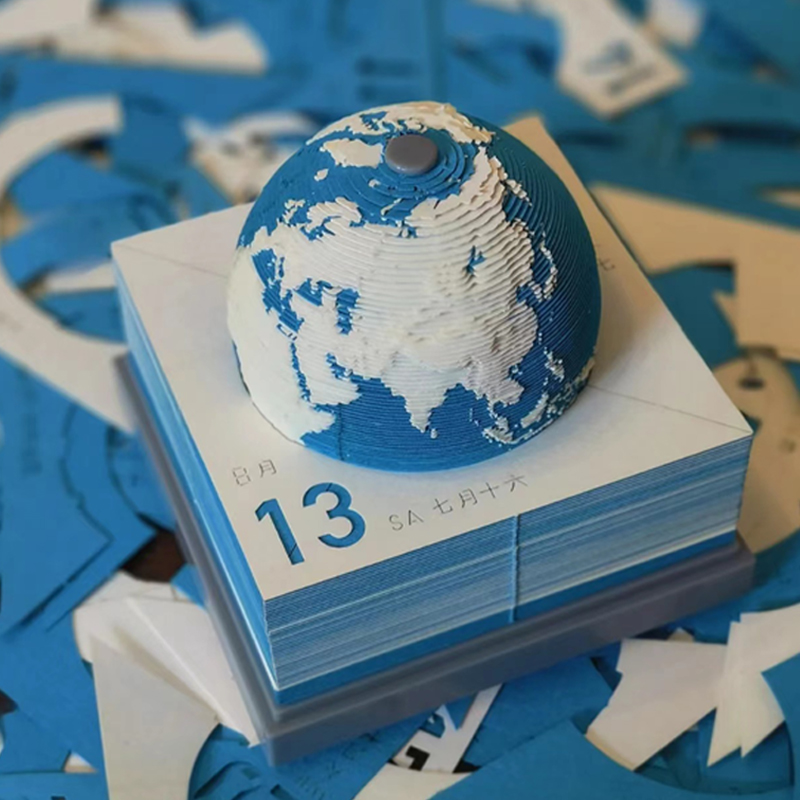 2024地球日历3D立体模型手撕纸雕地球仪日历便签模型创意定制台历