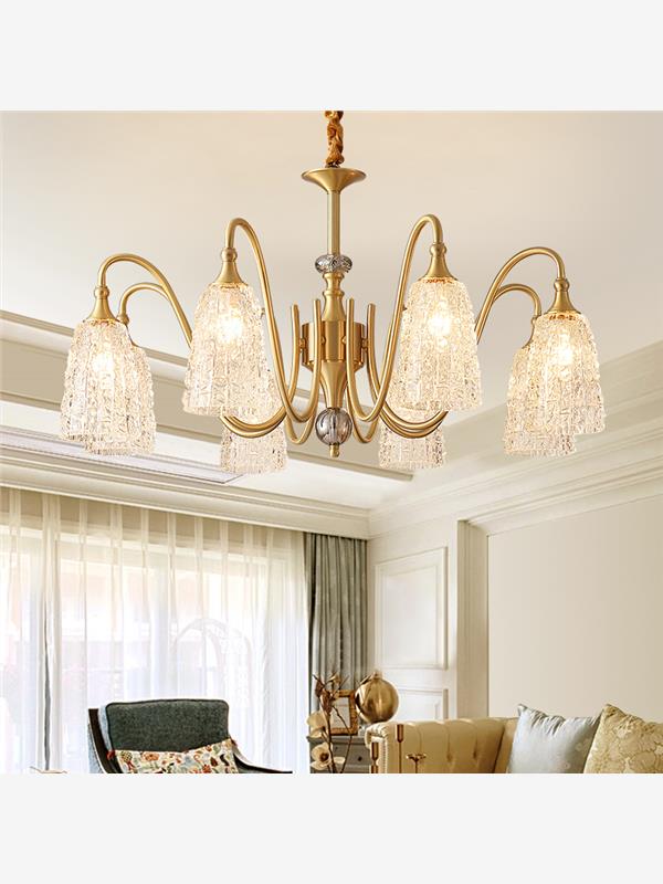 美式吊灯客厅灯全铜水晶卧室餐厅灯现代欧式复古主卧法式轻奢灯具