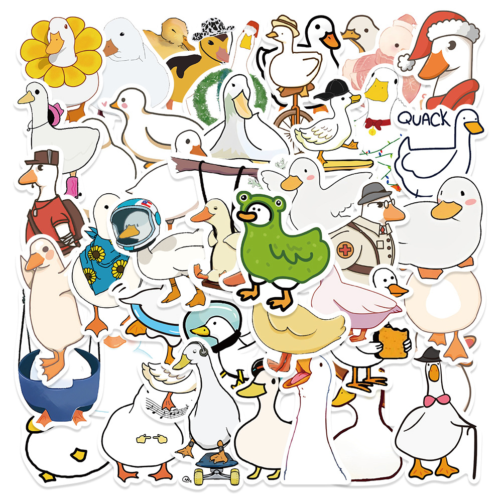 50张卡通简笔画鸭子贴纸可爱动物贴画手机电脑手账行李箱ipad装饰