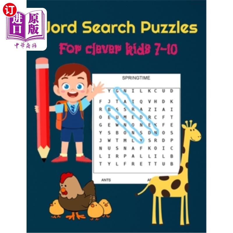 海外直订Word Search Puzzles for Clever Kids 7-10: Practice Spelling, Learn Vocabulary, a 聪明孩子的单词搜索拼图7-10