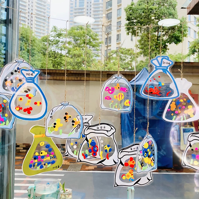 春天主题手工瓶子diy材料幼儿园环创儿童自制透明玻璃纸押花书签