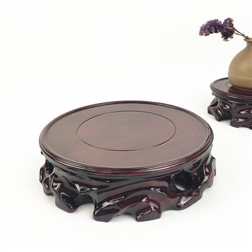 实木雕刻托架装饰摆件奇石头茶壶花瓶盆景香炉佛像红木质圆形底座