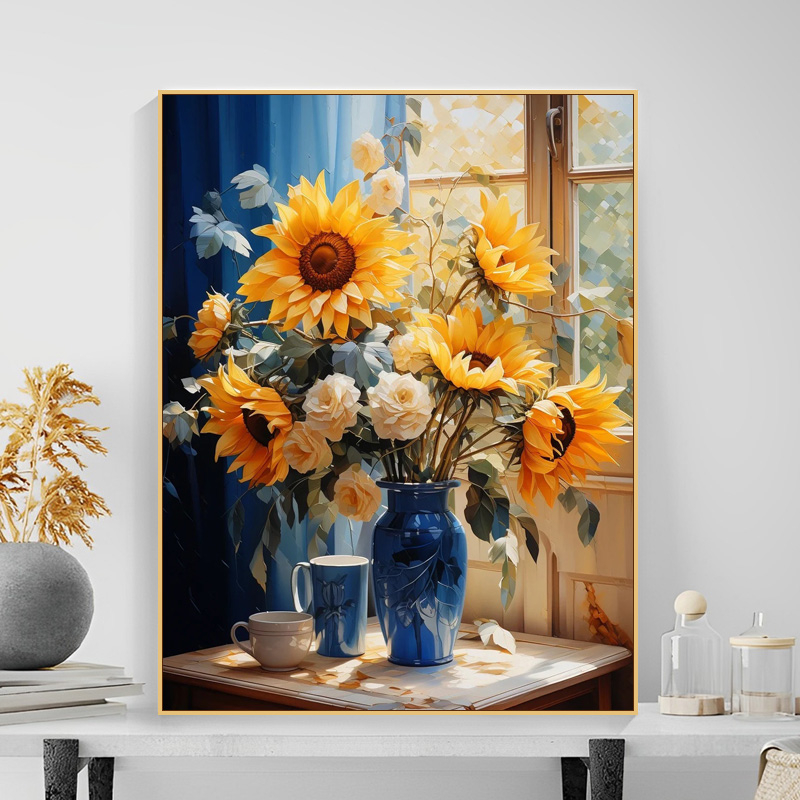 太阳花diy数字油画 向日葵手工填充涂色高级装饰油彩挂画静物花卉