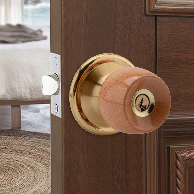 榉木圆头门锁舌木门卧室球形锁圆形球锁家用老式房门锁室内通用型