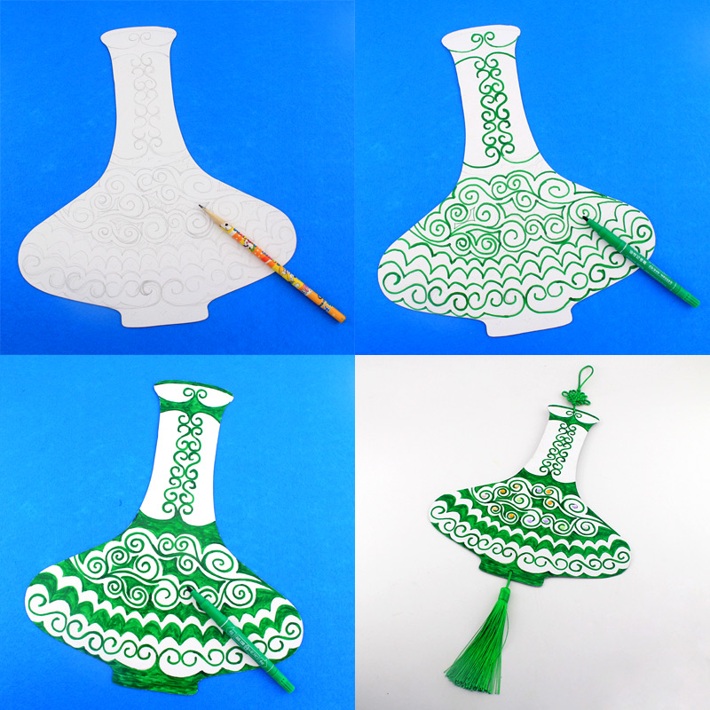 儿童空白填色彩绘硬卡纸青花瓷花瓶幼儿园创意手绘白模绘画材料包