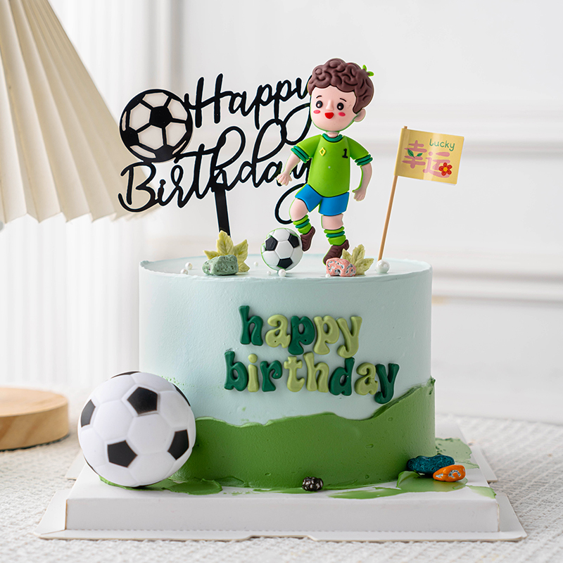 足球主题儿童生日蛋糕装饰踢足球男孩软胶插件生日快乐烘焙插牌