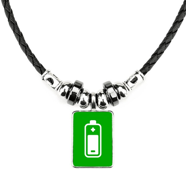 充电绿色正方形警告禁止标志插画图案手工皮绳项链吊坠饰品