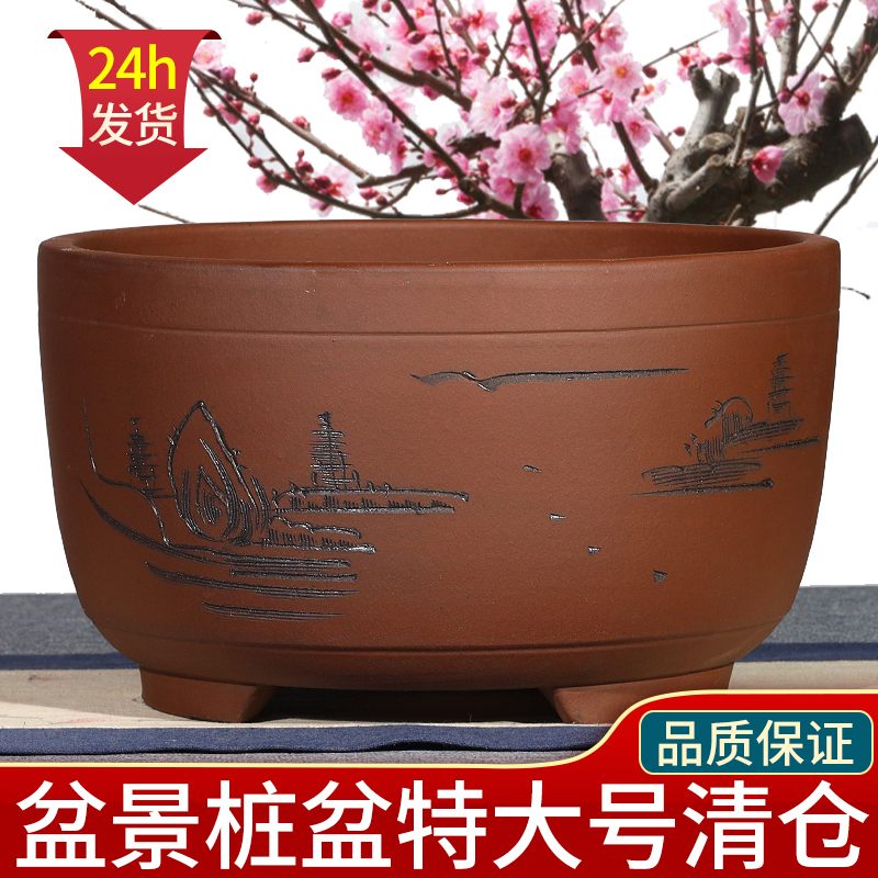 宜兴紫砂花盆碗盆梅花海棠罗汉松多肉红梅老桩造型盆景盆陶瓷特价