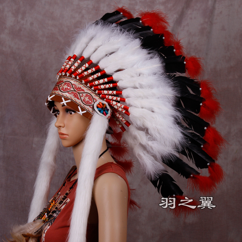 新款非洲部落羽毛头饰野人酋长帽子原始人发饰表演配饰道具饰品