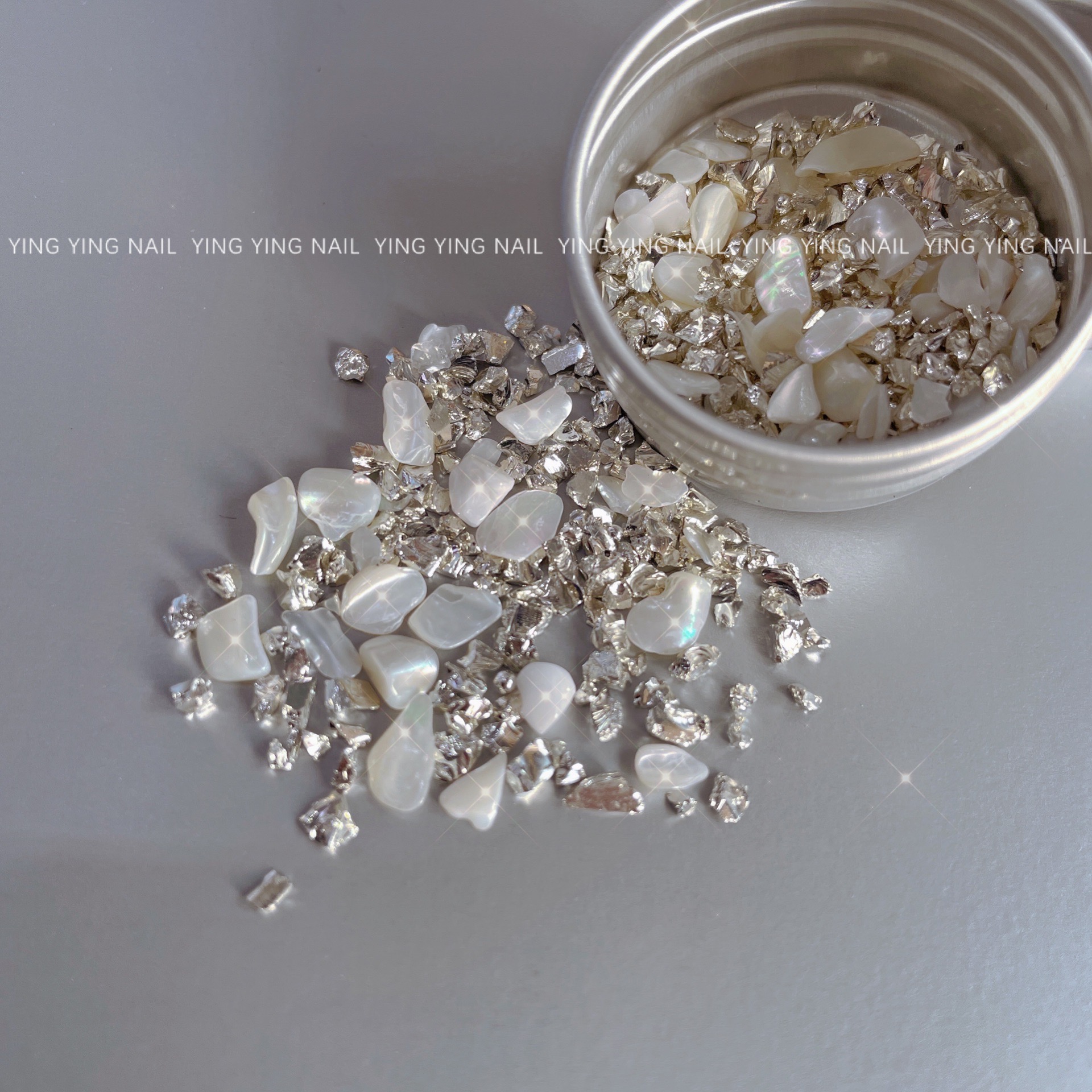 美甲银色金属异型装饰饰品白色贝壳混合装指甲个性搭配素材材料品