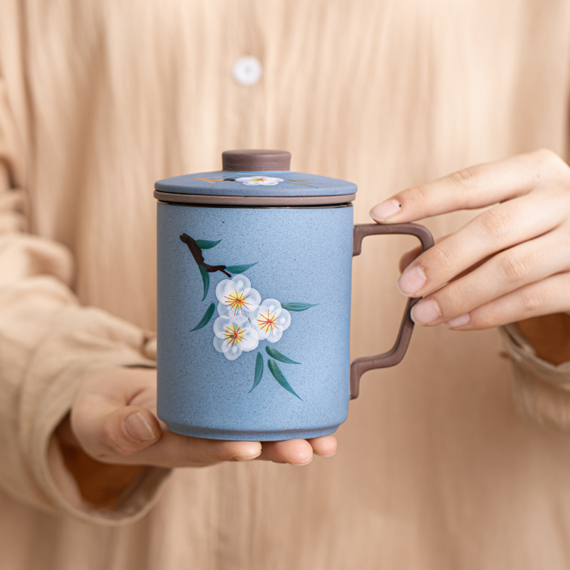 手绘紫砂办公杯茶水分离实用泡茶杯会议退休礼品陶瓷定制字伴手礼