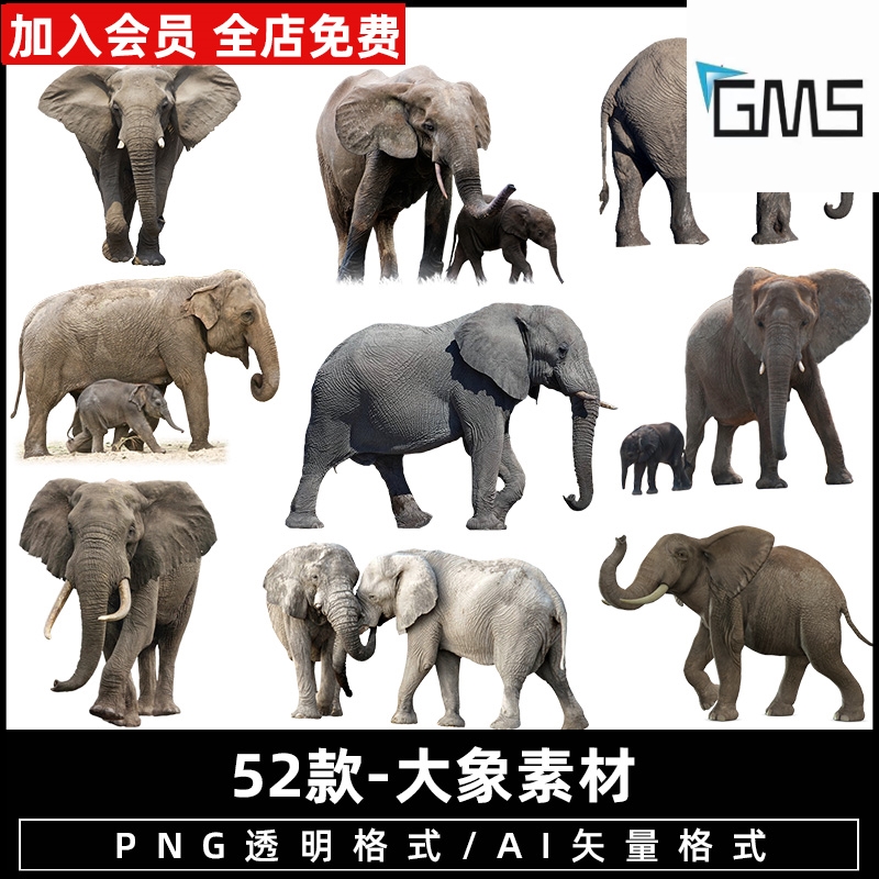 大象卡通剪影泰国野生动物摄影后期大象png免抠ps图片素材元素扣