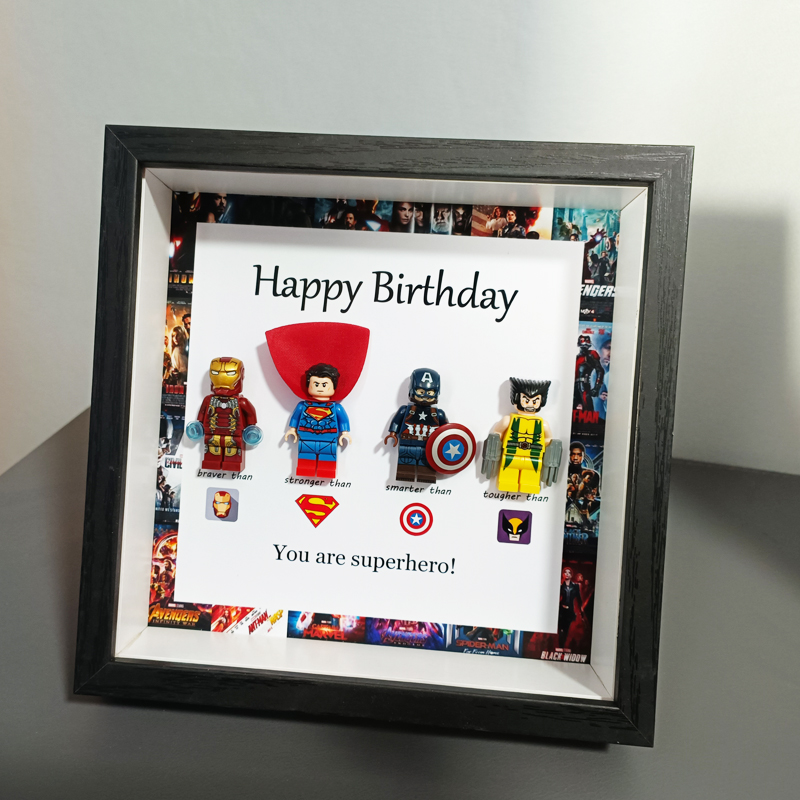 新品兼容乐高积木人仔相框生日礼物快乐儿童纪念框漫威超人钢铁侠