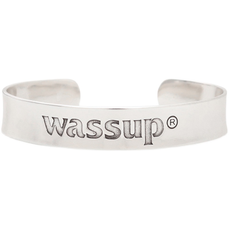 WASSUP手镯基础logo刻字做旧银开口男女新款休闲个性配饰情侣潮