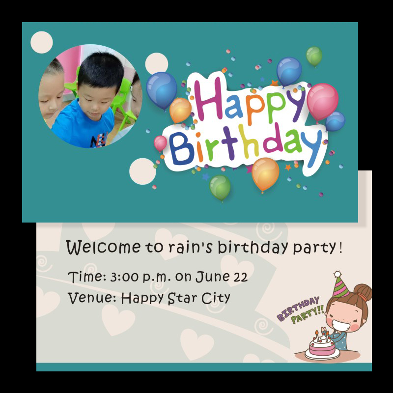 生日派对party邀请函儿童生日卡片diy定制作打印照片可写字的贺卡