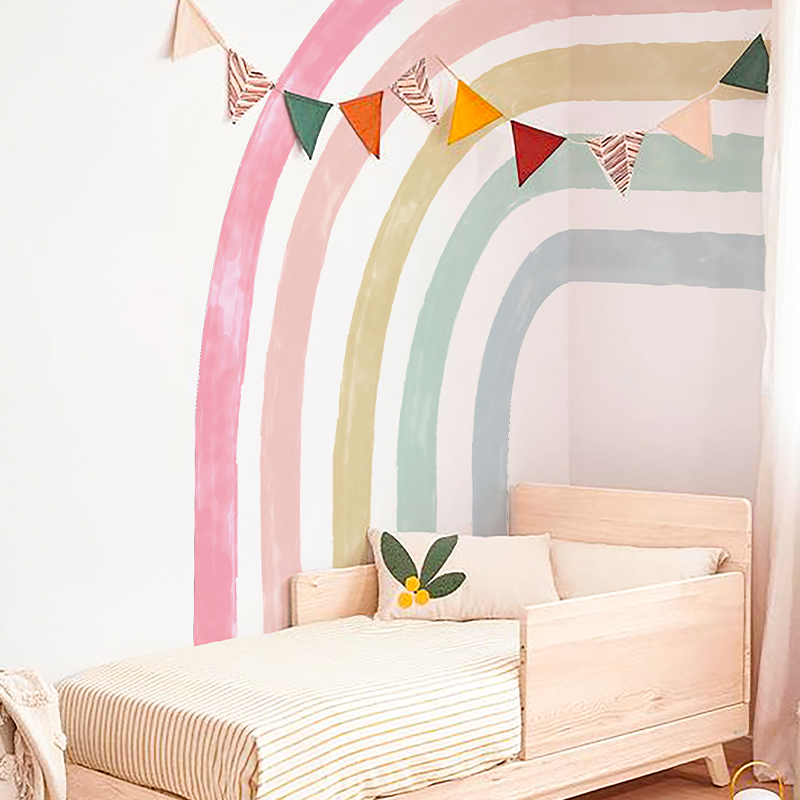 Boho风儿童房壁纸自粘幼儿园墙面装饰可爱彩虹贴画公主房装饰墙面