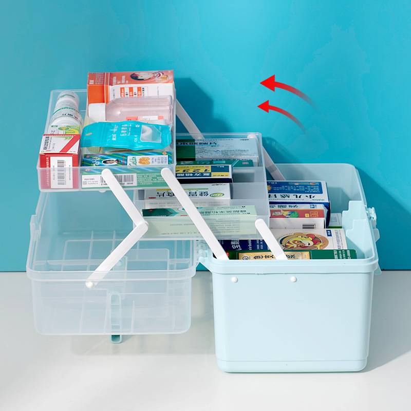 家用手提透明三层多用收纳箱长方形大号折叠收纳盒家用药箱工具箱