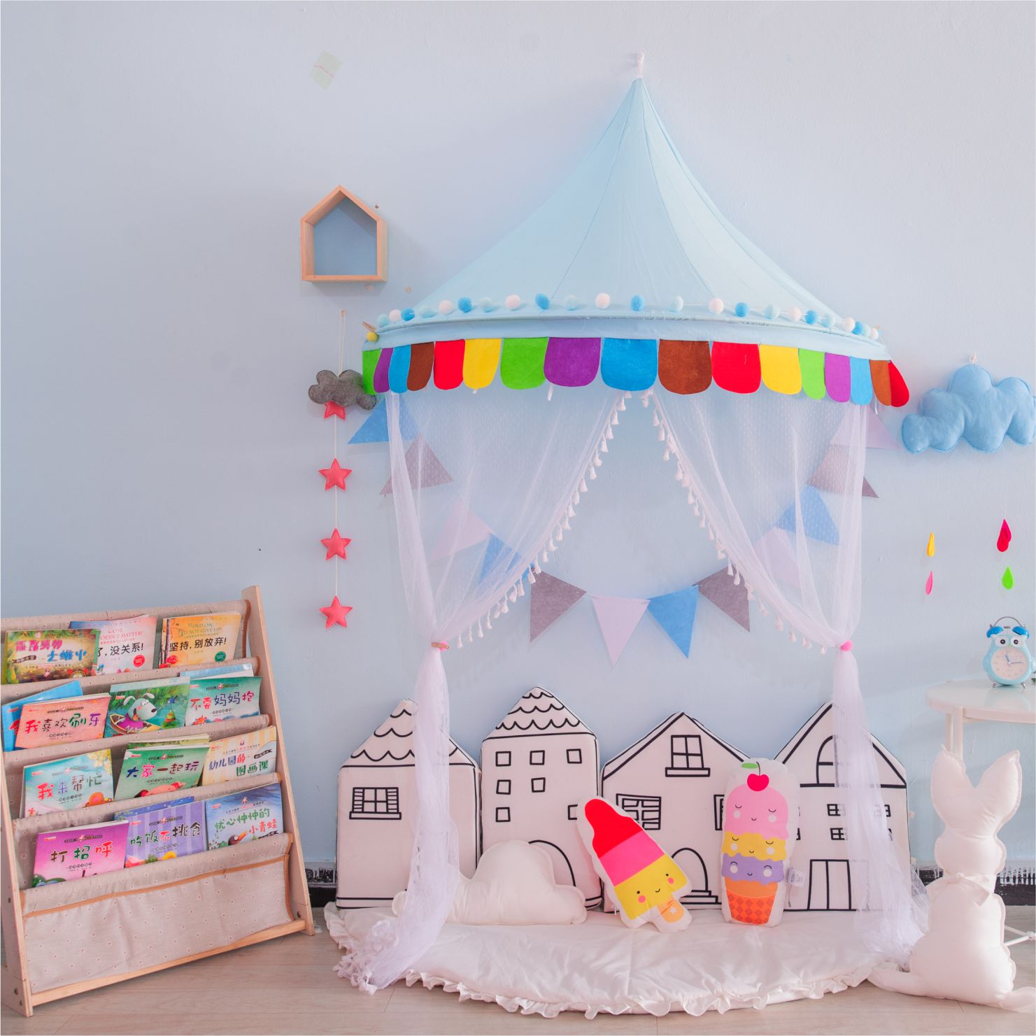新客减儿童室内帐篷读书角幼儿园装饰布置半月阅读区挂墙游戏屋公