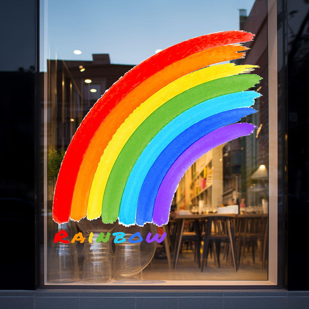 网红ins彩虹贴纸橱窗玻璃门气氛布置餐厅甜品店幼儿园装饰静电贴