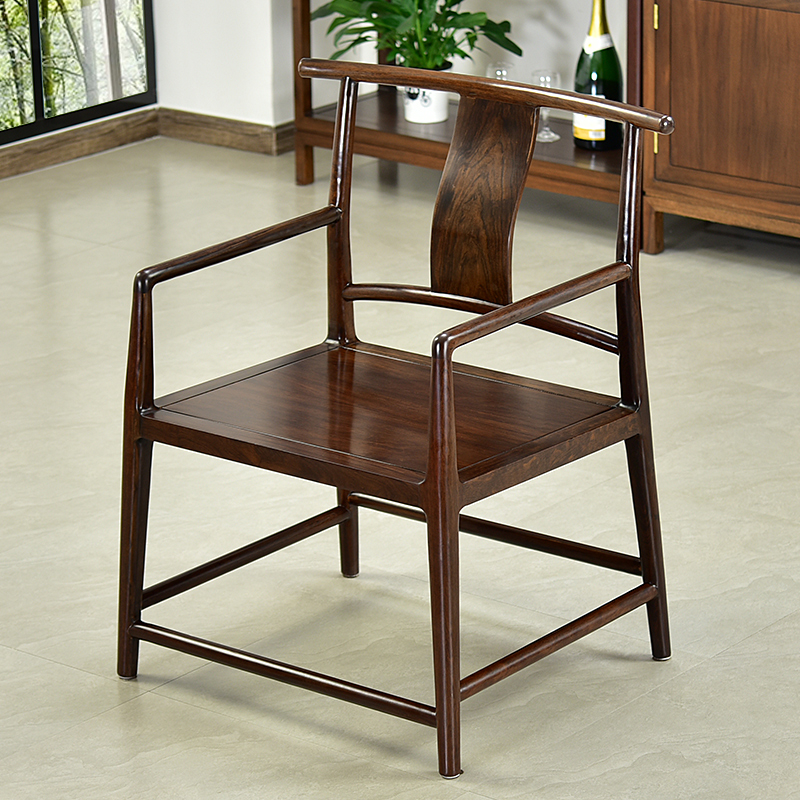 新中式卯榫全实木圈椅主人靠椅沙发茶几木凳子家用黑紫檀酸枝单人