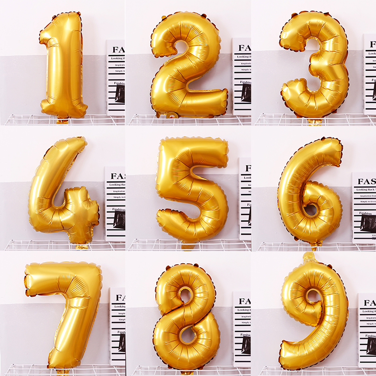 16寸金色数字气球自选周岁生日装饰派对布置玫瑰金0~9铝箔膜气球