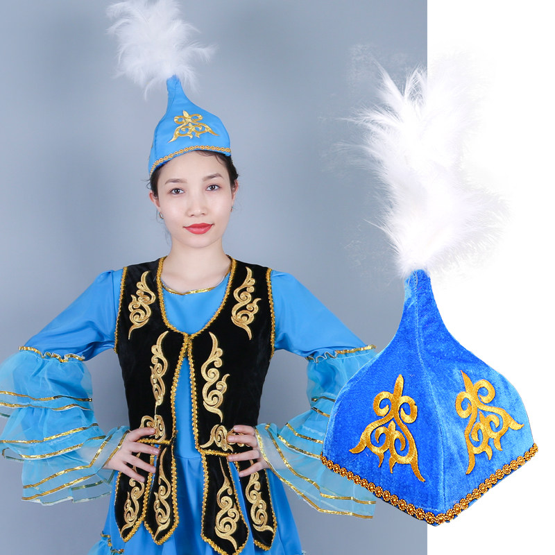 新疆哈萨克族帽子民族风空顶舞蹈女士帽子四季款舞台演出红色头饰