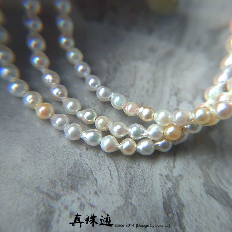 【真珠迹】礼赞自然 天然海水野生keshi日本akoya异形珍珠18k项链