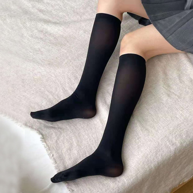 韩国小腿丝袜ins糖果色天鹅绒长筒女袜 日系学生jk纯色高筒袜美腿